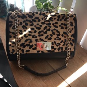 Black leather & leopard horsehair Kate Spade purse